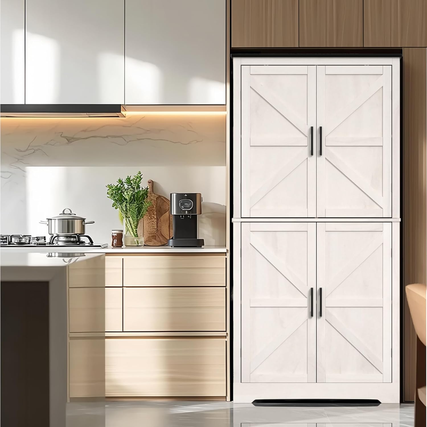 Grey Freestanding Kitchen Pantry Cabinet with 4 Doors and Shelves G489400