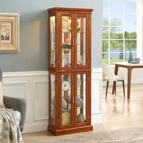 Cherry Wood Curio Cabinet with Tempered Glass Doors F35183