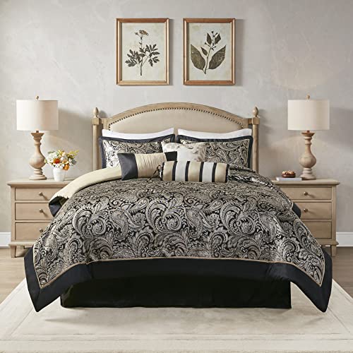 Black 7 Piece Cal King Faux Silk Down Alternative Comforter Set Y123101