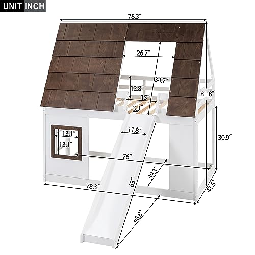 Twin-Over-Twin Wooden Bunk Bed with Storage, Gray+White P809609
