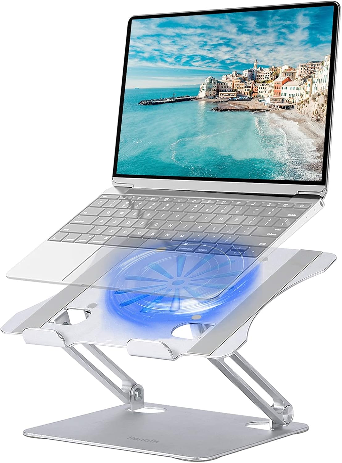 Silver Foldable Height Adjustable Laptop Stand with Fan T8640