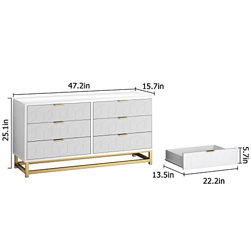 White 6 Drawer Wood Dresser with Metal Legs C231