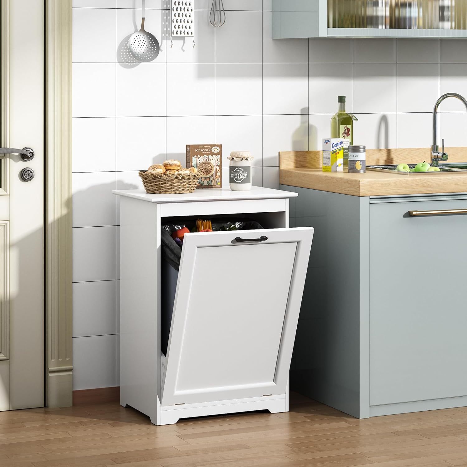 White Tilt Out Trash Cabinet F7182