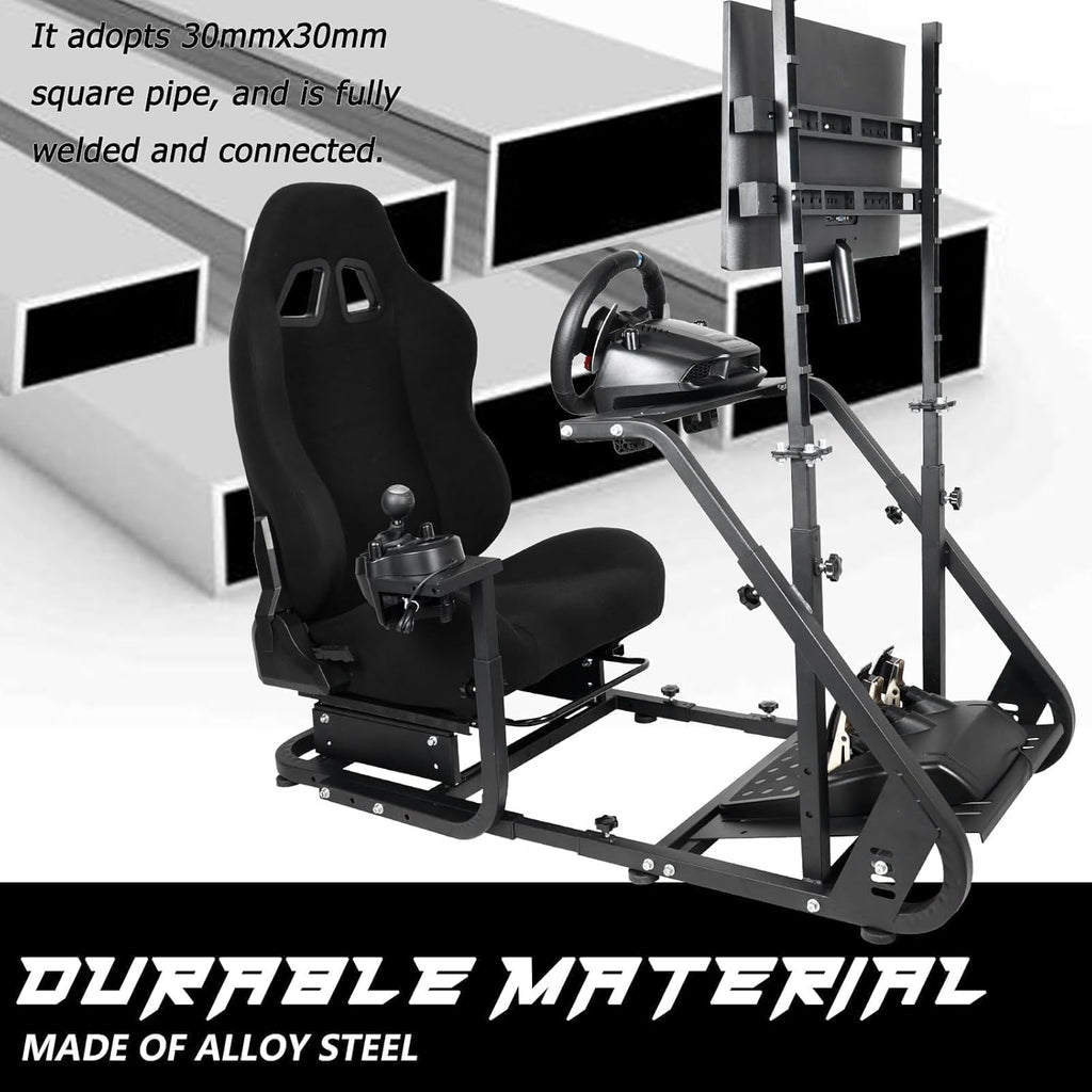 Black Seat TV VR Sim Racing Simulator Cockpit with Monitor Stand G9135