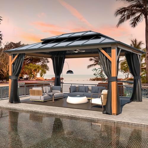 10'x13' Hardtop Gazebo with Curtains and Netting D653951