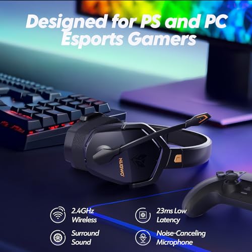 Dual Wireless Gaming Headset with Microphone (Black-Orange) O963