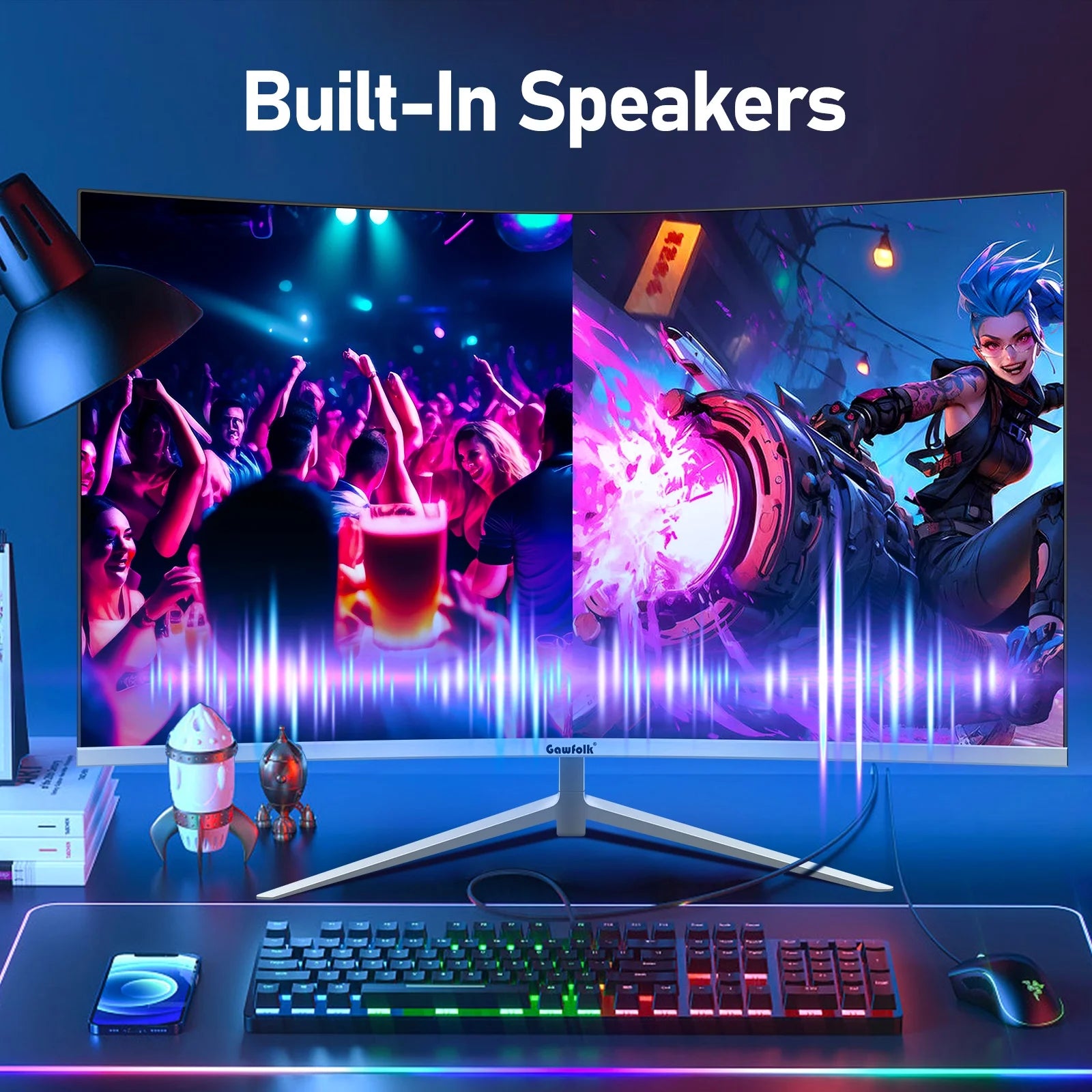 27 Inch Curved Monitor 100hz White FHD 1080P 1800R Frameless Built-in Speakers HDMI L6532