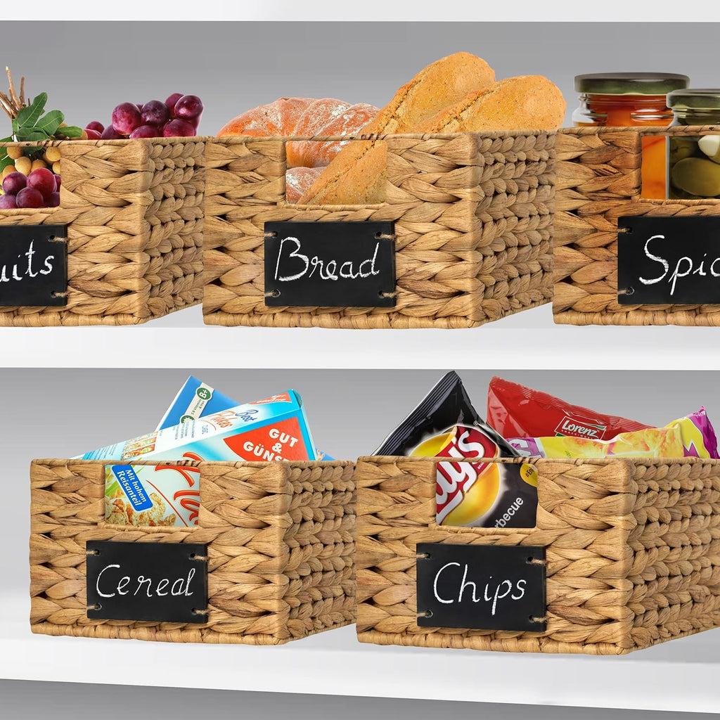 6 Pcs Natural Water Hyacinth Woven Storage Baskets with Handles J946806