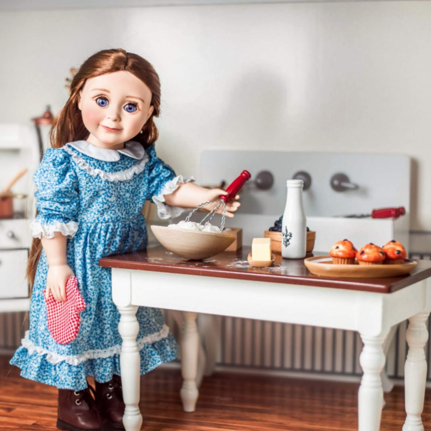 18 Inch Doll Furniture Wooden Kitchen Table and Two Chairs U7041