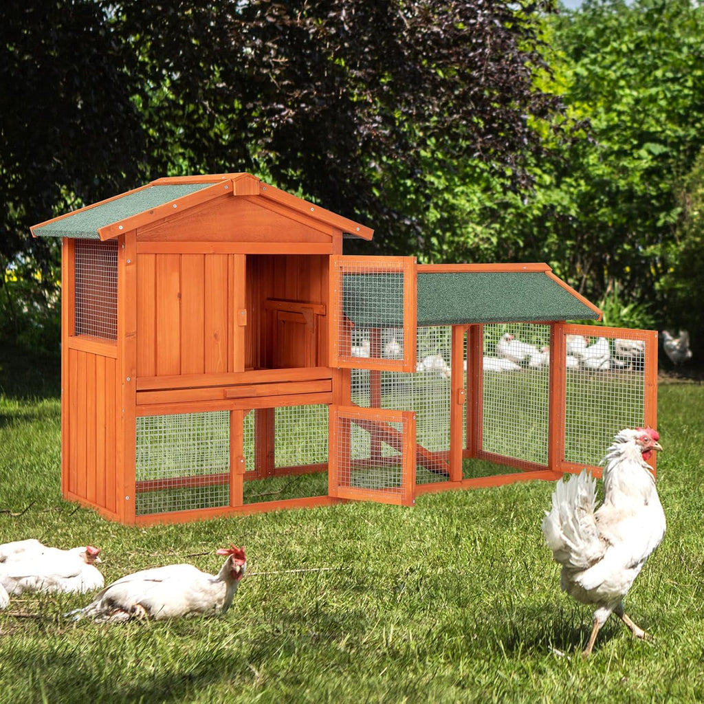 61" Wooden Chicken Coop on Wheels with Waterproof Tray Z9426