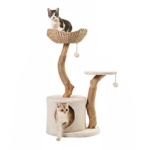 White Real Wood Cat Tree with Scratch Post C928925