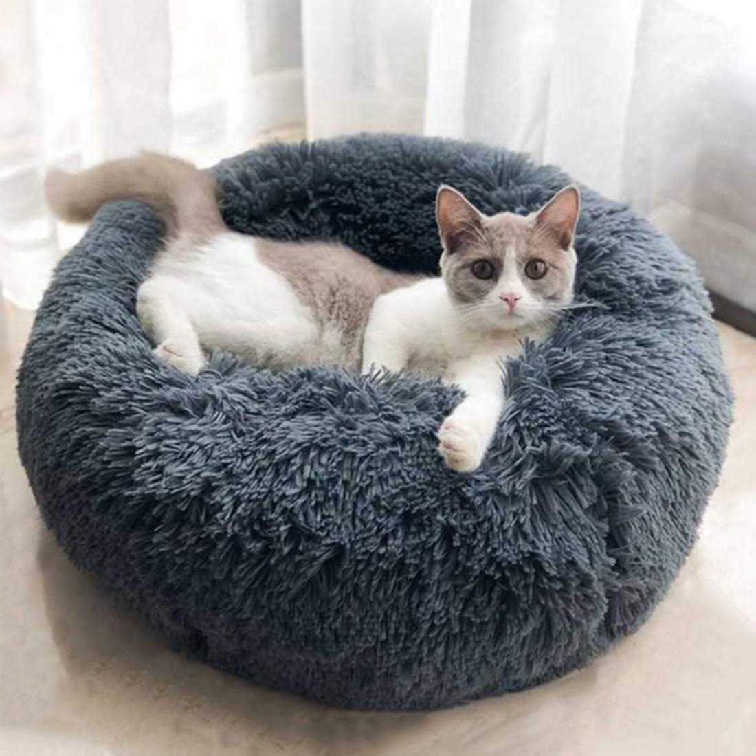 Soft Plush Round Pet Bed for Cats or Small Dogs O296966