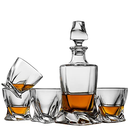 Whiskey Decanter Set with 4 Glasses in Gift Box B9782