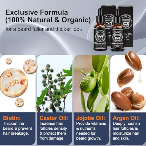 Beard Growth Kit with Beard Growth Oil (2 Packs), Beard Balm, Beard Comb R80433