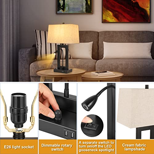 Table Lamps Set of 2, Dimmable with Fabric Lampshade K1063