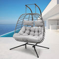 Double Egg Swing Chair with Stand, Hand Made Rattan Wicker, Metal Frame S854