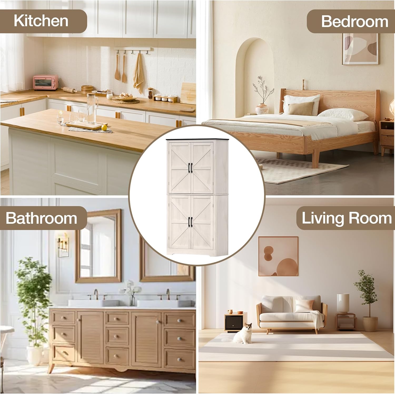 Grey Freestanding Kitchen Pantry Cabinet with 4 Doors and Shelves G489400