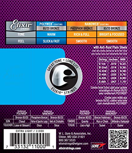 6 String Set Extra Light 80/20 Bronze Acoustic Guitar Strings P9559
