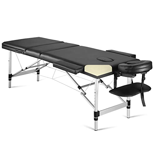 Portable 3 Fold Height Adjustable Aluminum Massage Table with Carry Bag D2498