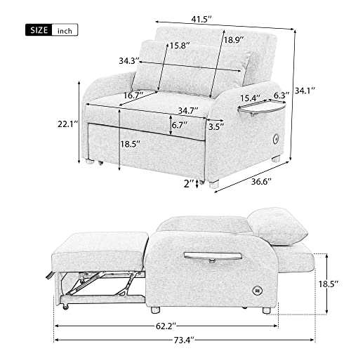 Teal 3-in-1 Single Sofa Bed Sleeper Chair Y257