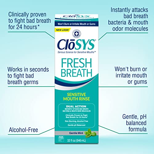 Sensitive Mouthwash, 32 Ounce, Gentle Mint, Alcohol Free, Dye Free, pH Balanced U290823