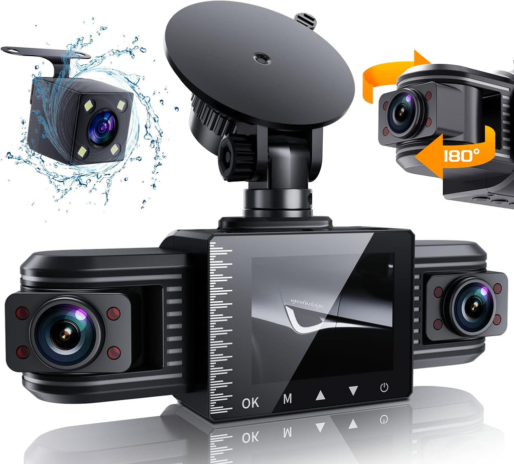 Dash Cam 3 Channel 1080P with 8 IR Lamps Night Vision Z235