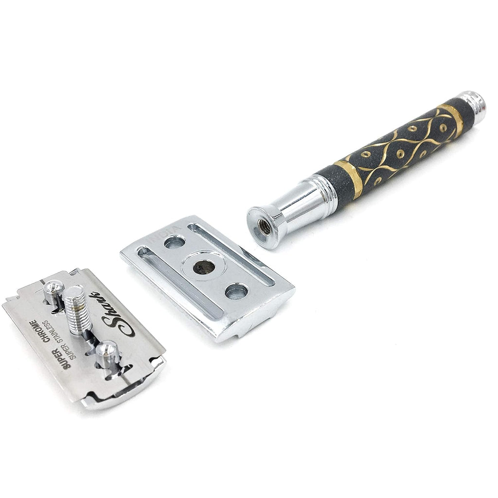 65R Super Heavyweight Gray and Gold Double Edge Safety Razor & 5 Blade Refills C64072