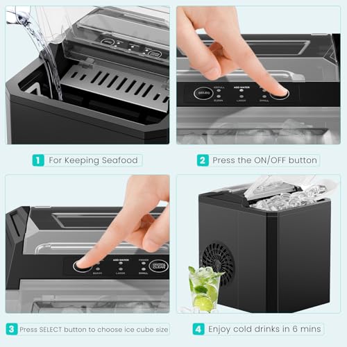 White Nugget Ice Maker Machine, 26lbs in 24Hrs, Auto-Cleaning Portable Ice Maker with Basket and Scoop T9648
