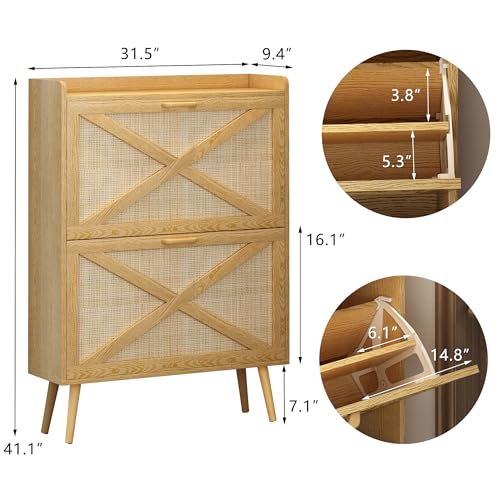 Natural Freestanding Rattan Shoe Cabinet with 2 Flip Drawers P119427