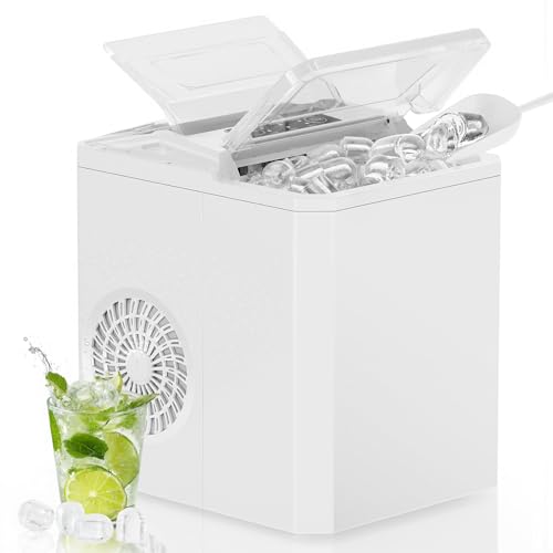 White Nugget Ice Maker Machine, 26lbs in 24Hrs, Auto-Cleaning Portable Ice Maker with Basket and Scoop T9648
