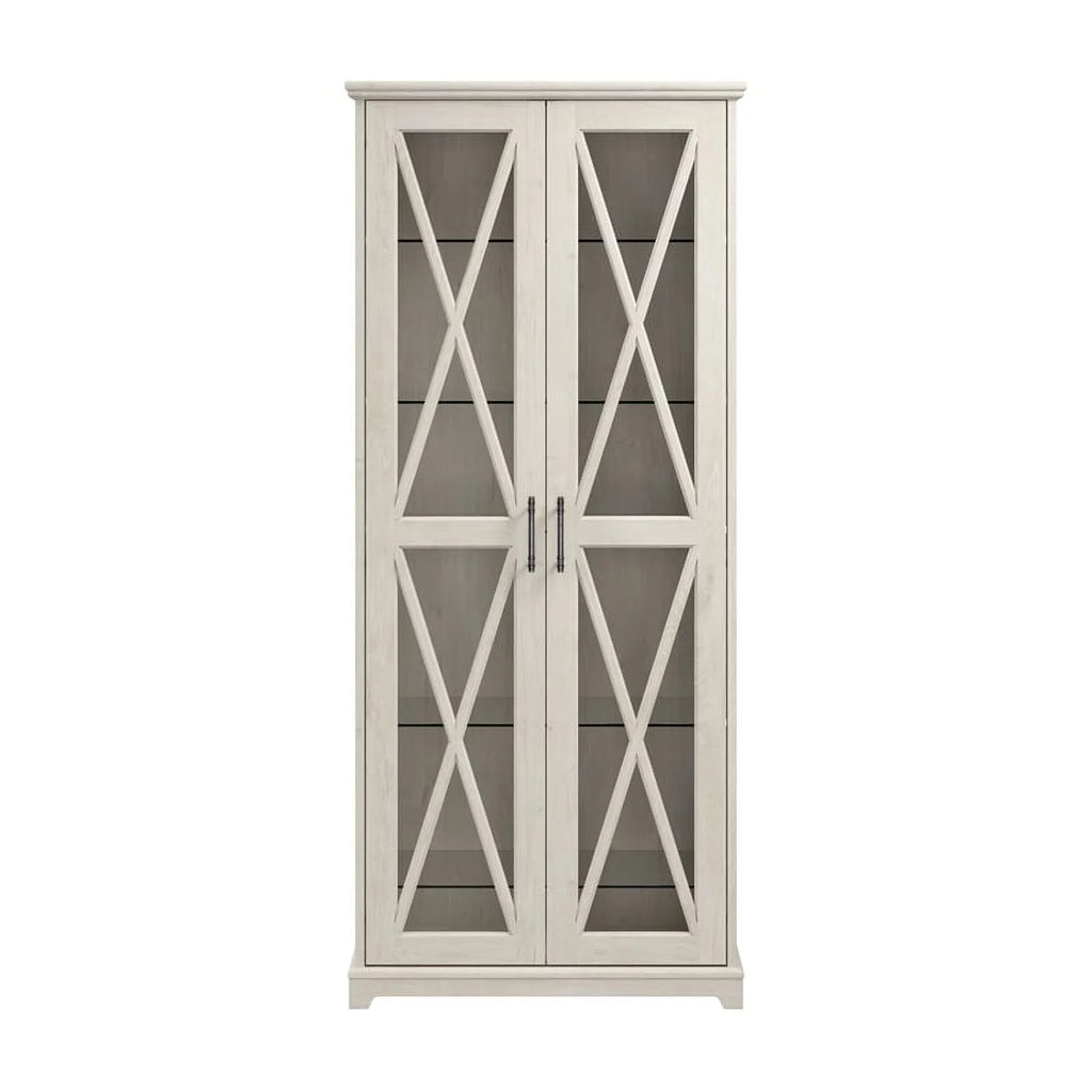 Linen White Oak Curio Cabinet with Glass Doors C3972
