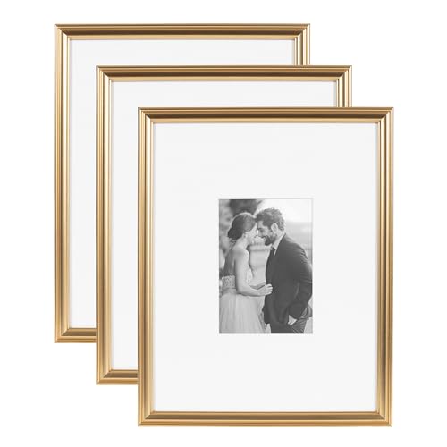 Rectangle Picture Frame Set of 3, 11 x 14 matted to 5 x 7, Gold P214