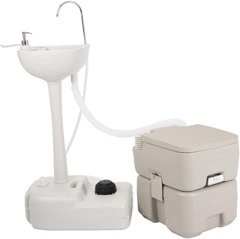 Portable Sink and Toilet Combo, Self-contained 5 Gal Hand Washing Station & 5 Gal Flushing Toilet, Detachable, Compact K412