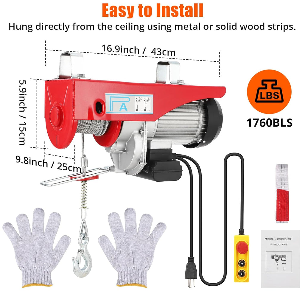 Electric Hoist 1760lbs 39FT Single Cable Lifting Height Steel Wire Winch W27186