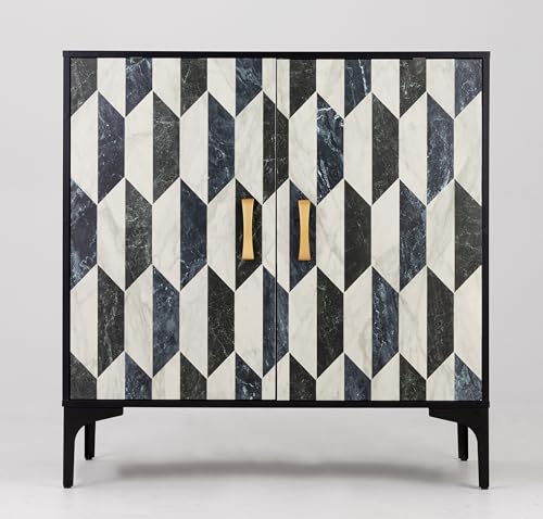 Black 2 Packs Sideboard with 4 Faux Marble Doors and Gold Handles, 27.6 X 15.75 X 31.5 Inches V781