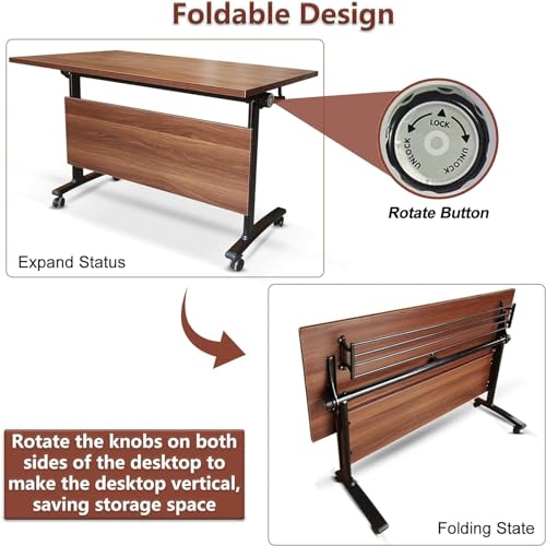 8FT White Folding Training Table with Wheels M693