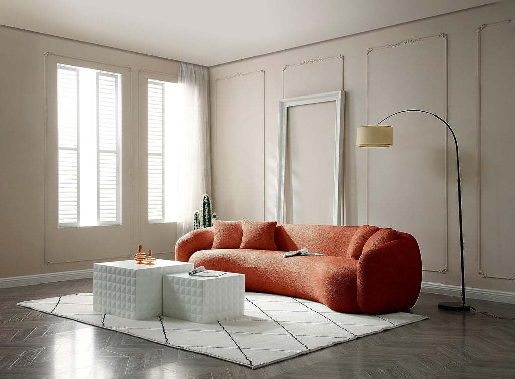 Orange Boucle 5 Seater Curved Sofa L36060