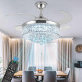36 Inch Crystal Ceiling Fan with Lights, Remote Control Retractable Invisible Blades B9063