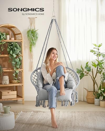 Cream White Hanging Hammock Chair with Cushion C518609