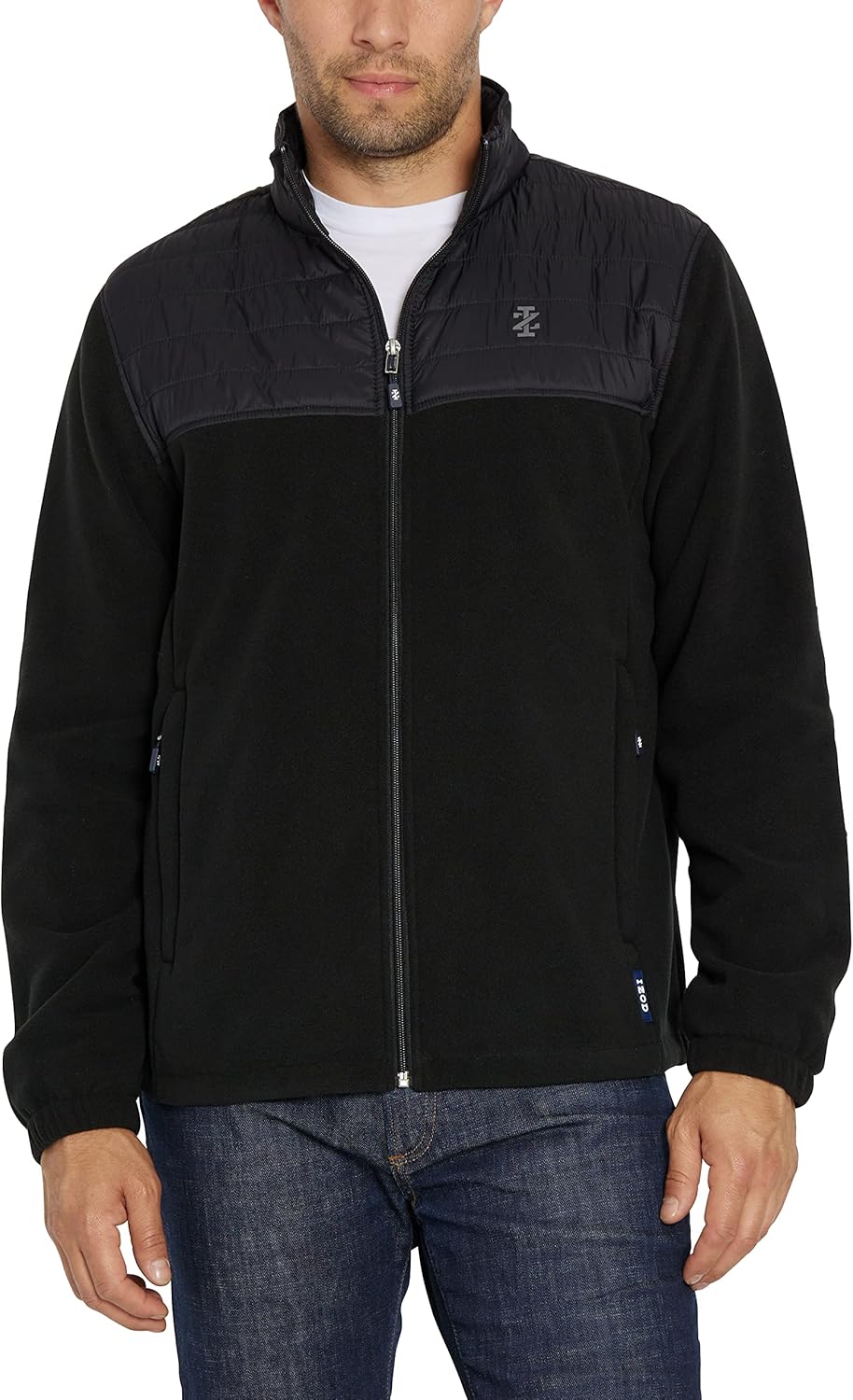 Black Fleece Jacket with Nylon Trim D695253
