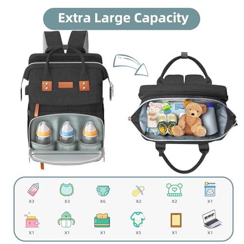 Black Large Diaper Bag Backpack with Changing Station Z13373