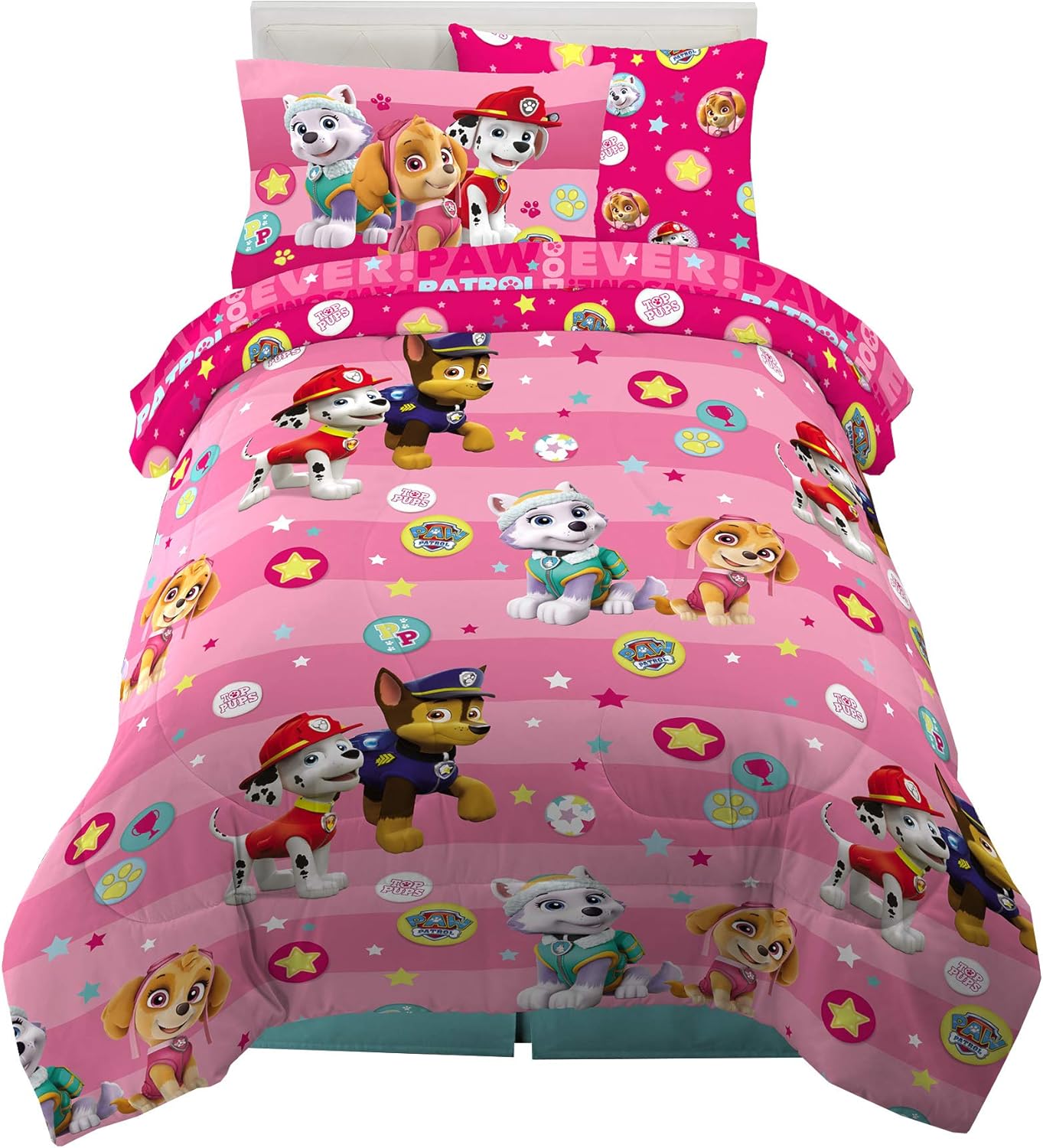 Twin Bedding Set with Reversible Comforter, Flat & Fitted Sheets, Pillowcase & Sham + Window Curtains P179686