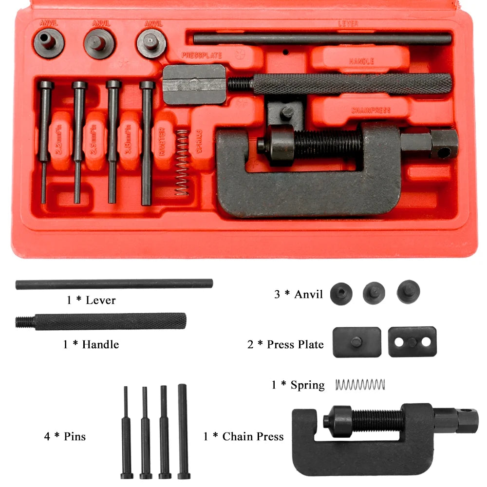 Motorcycle Chain Breaker Splitter Link Riveter Tool Set with Carry Box Y814359