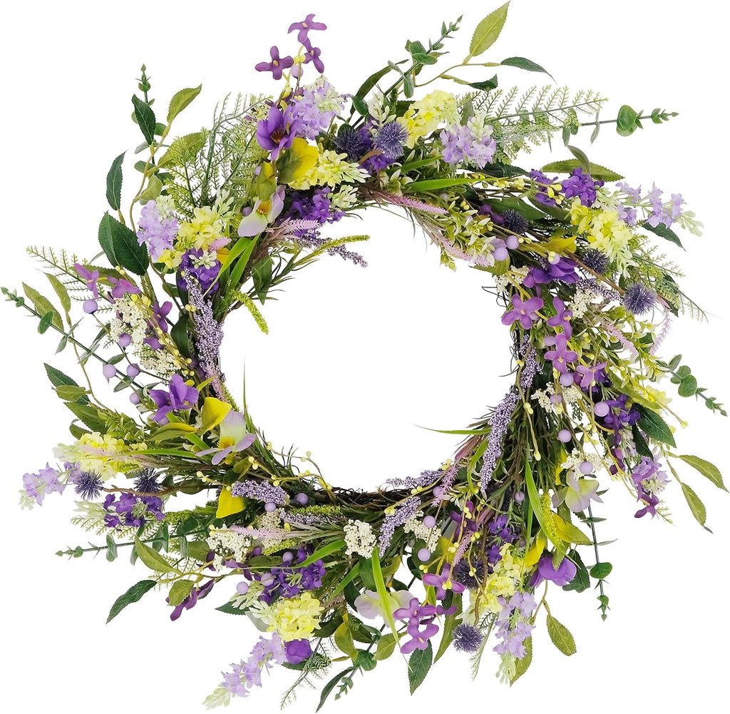 24" Artificial Lavender Floral Door Wreath, Green/Purple H62453