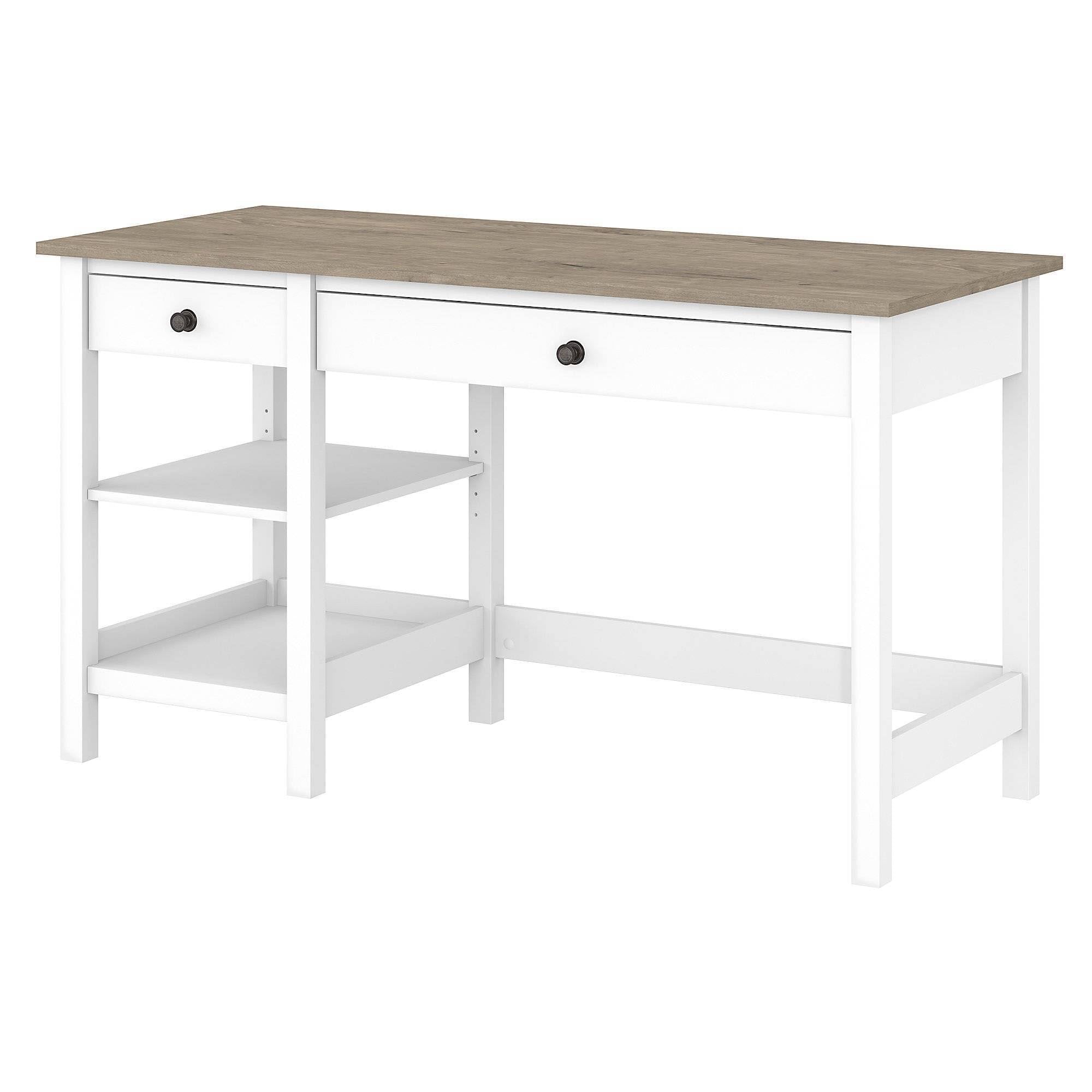 Shiplap Gray/Pure White Computer Desk with Shelves V787723