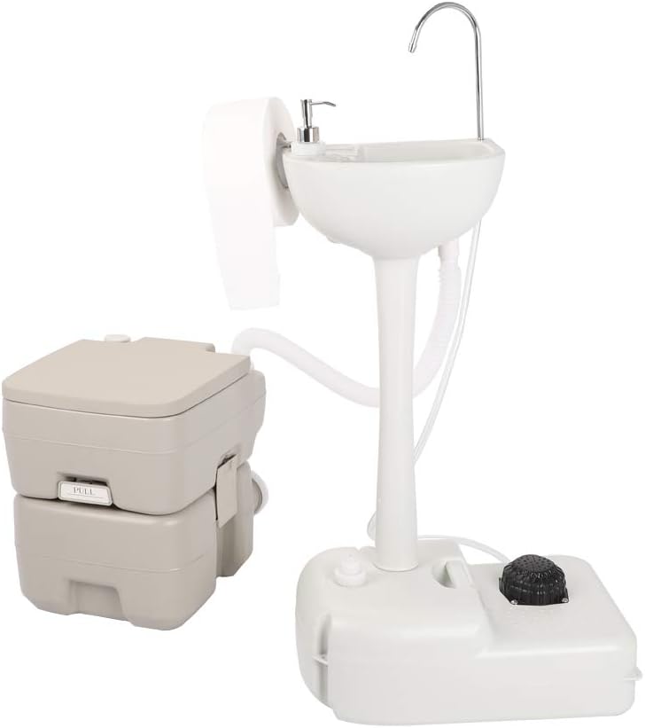 Portable Sink and Toilet Combo, Self-contained 5 Gal Hand Washing Station & 5 Gal Flushing Toilet, Detachable, Compact K412