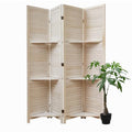 6 Panels Brown Folding Wood Room Divider with Shelves R7795