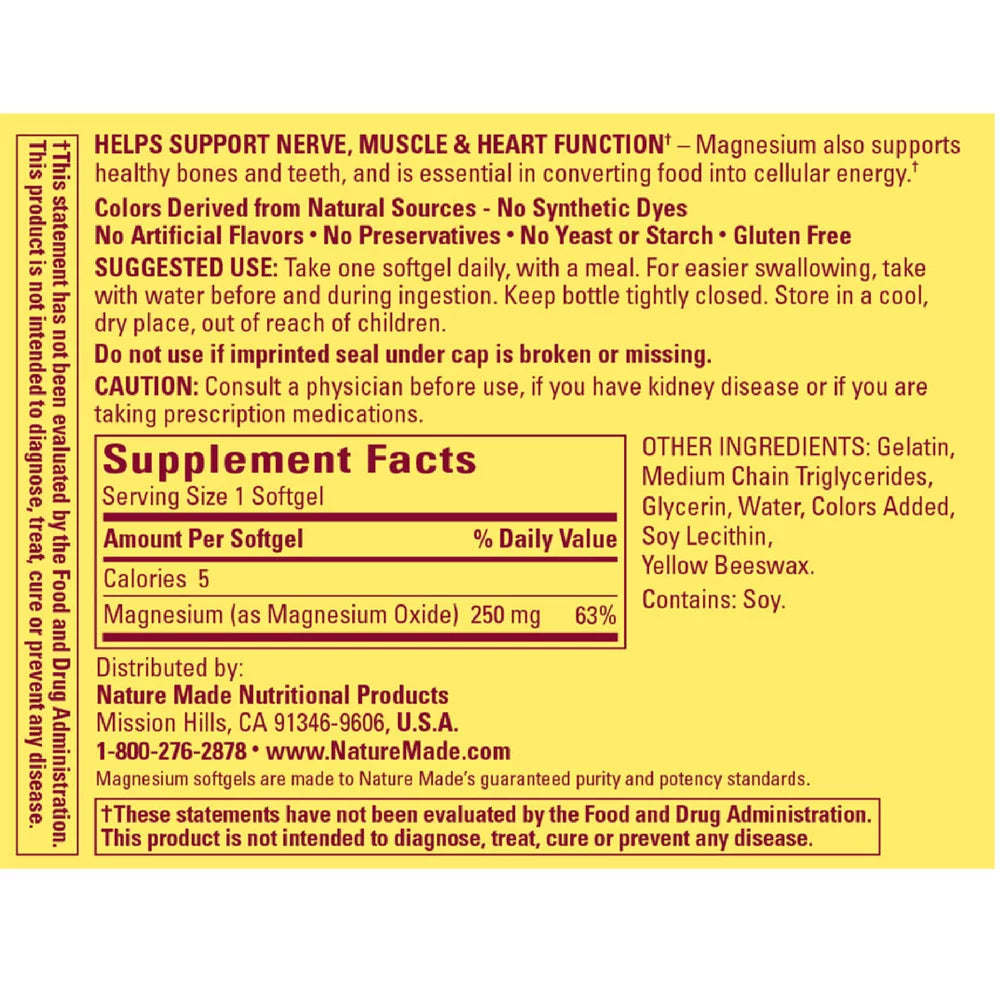 90 Liquid Softgels Magnesium 250 mg J76961