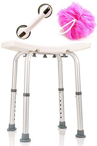 Adjustable Plastic Shower Chair with Grab Bar, 300 Lb Capacity E6143