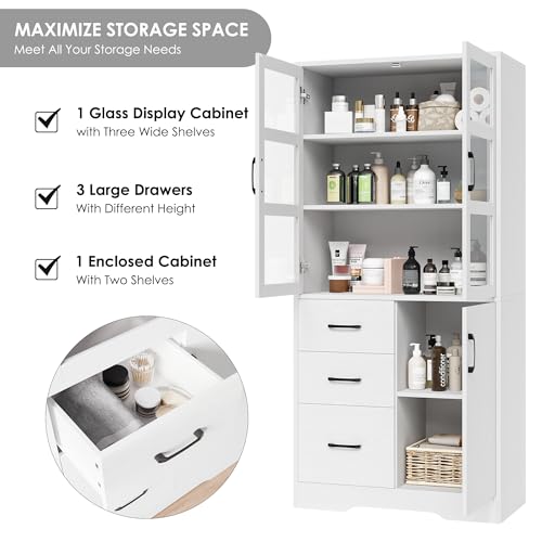 Black Tall Bookshelves with Glass Doors and 3 Drawers F901791